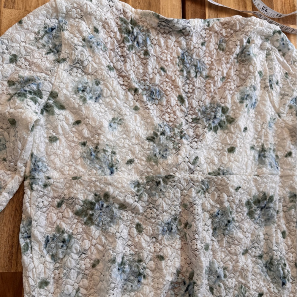 Cottagecore Floral Lace Tie Front Top Ditsy Blue Long Sleeve Sweetheart‎ Medium - Picture 9 of 10